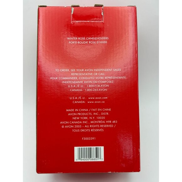 Avon Winter Rose Porcelain Candle Holders Vintage Christmas Rose Pair Gold Trim - Picture 12 of 12